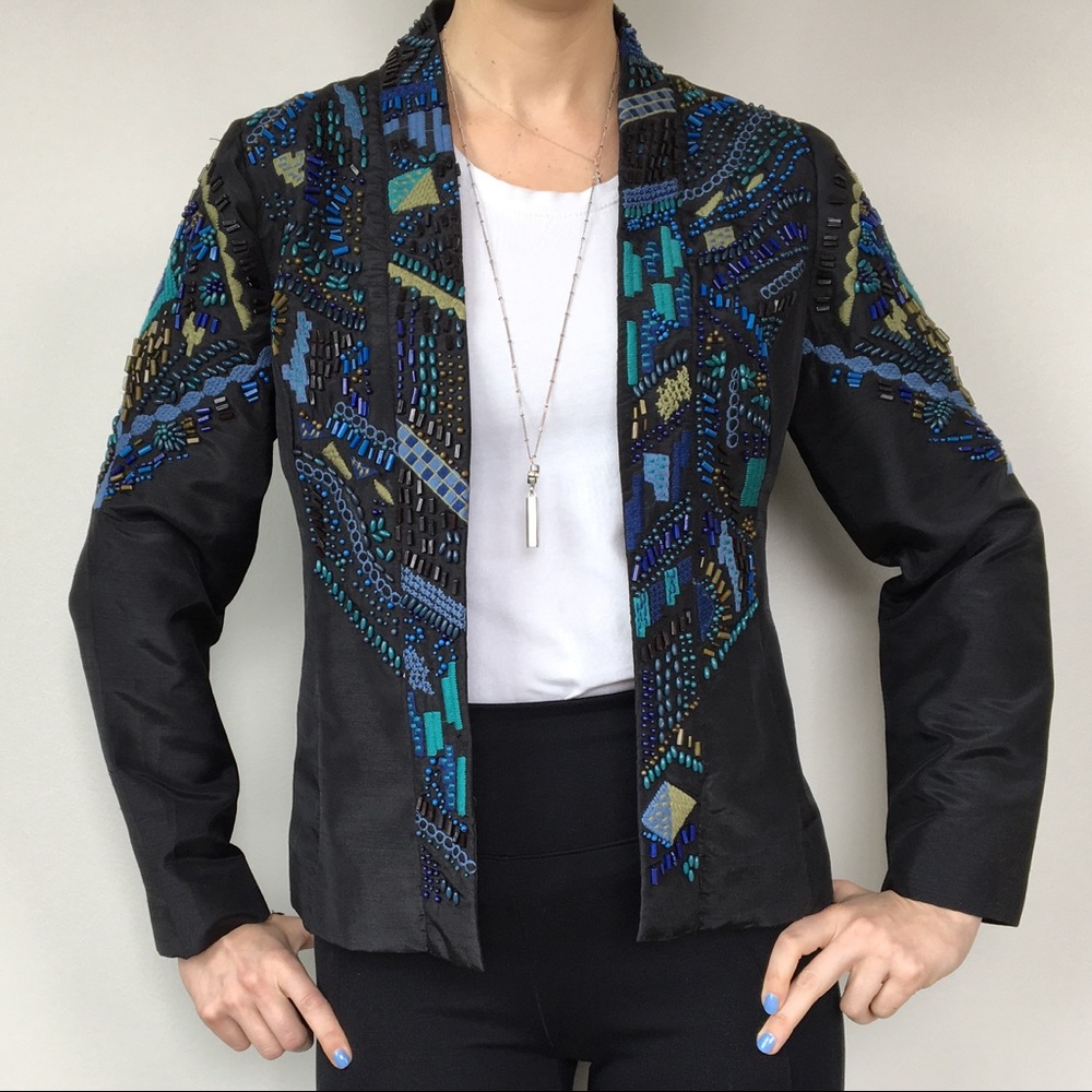 Chico's Black Beaded Embroidered Artisan Blazer S NWT